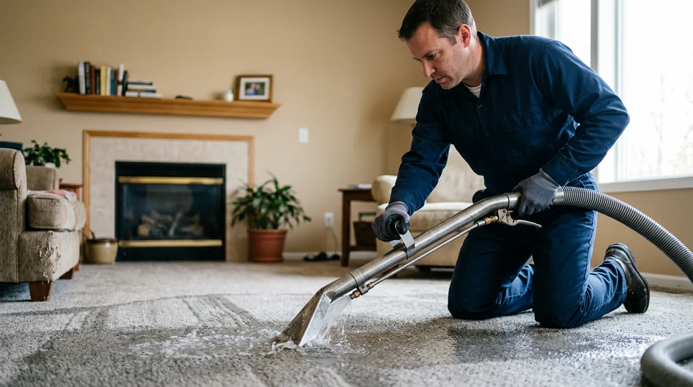 Water damage restoration technician working near Cleveland, OH